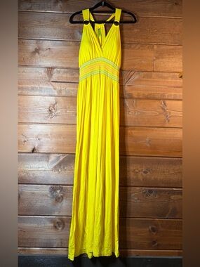 Gilli Yellow Halter Maxi Dress with Embroidered Waist